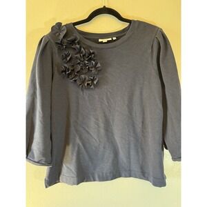 Chicos Size 3 Navy Blue Sweatshirt With 3d Flowers